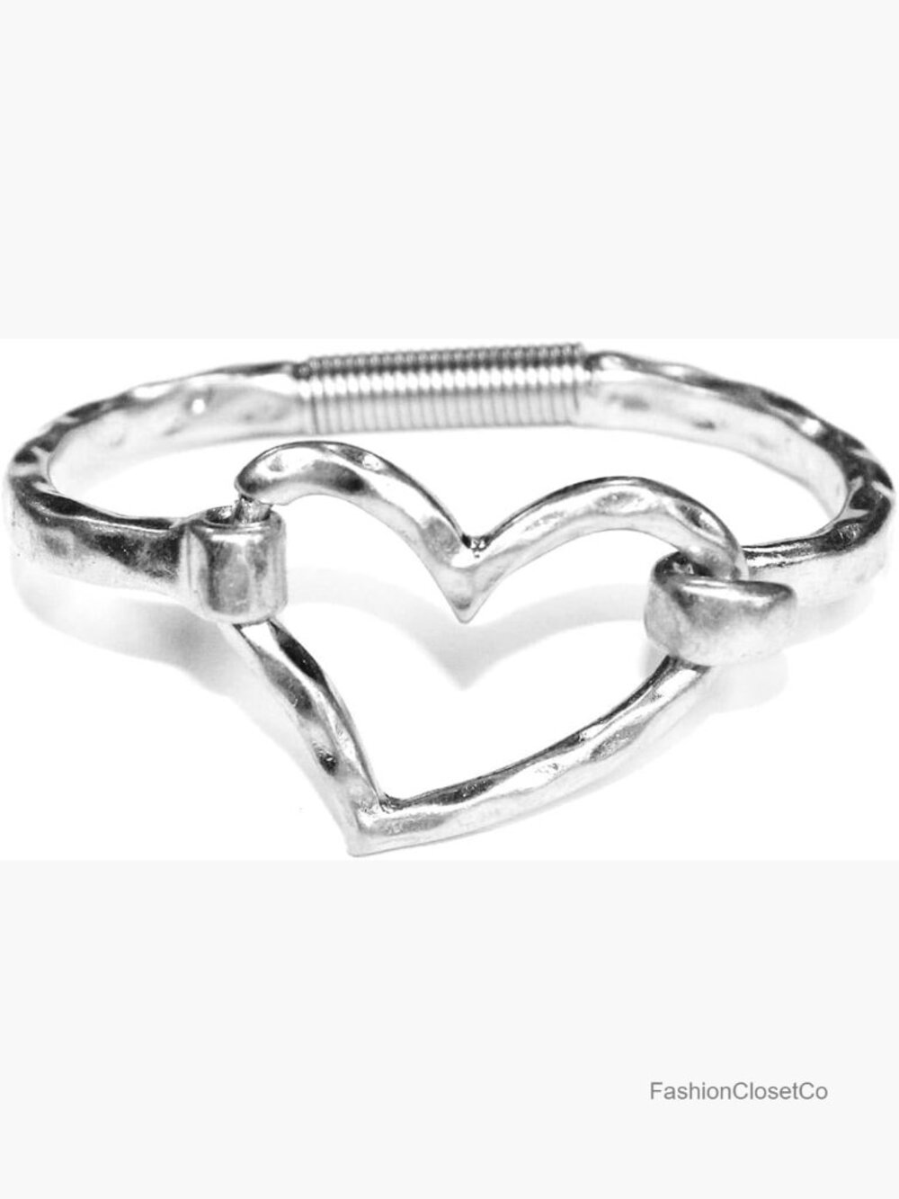 Chunky Hammered Gold & Silver Tone Bangle Bracelet with Hook Cuff Spring Tension